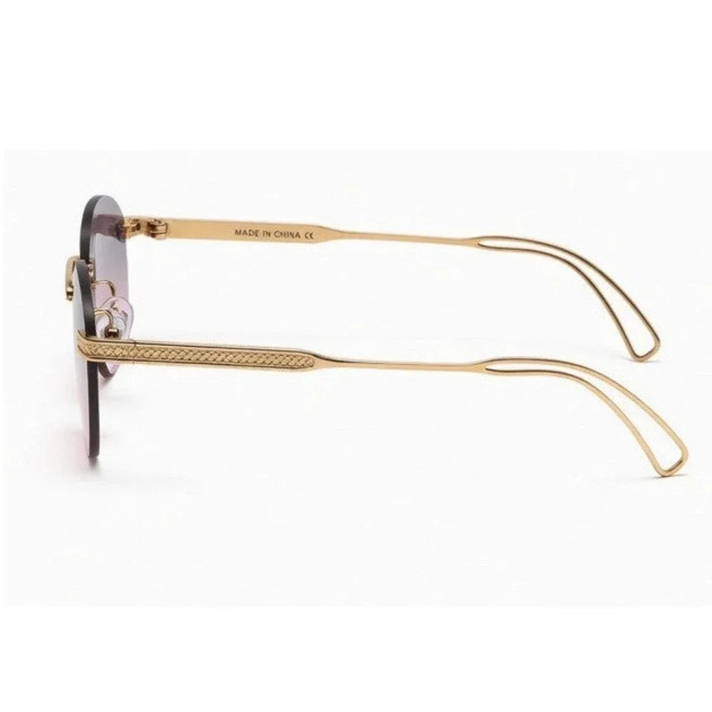 Mens‎ Rimless Round Sunglasses Gold Engraved Metal Purple Pink Gradient Lenses
